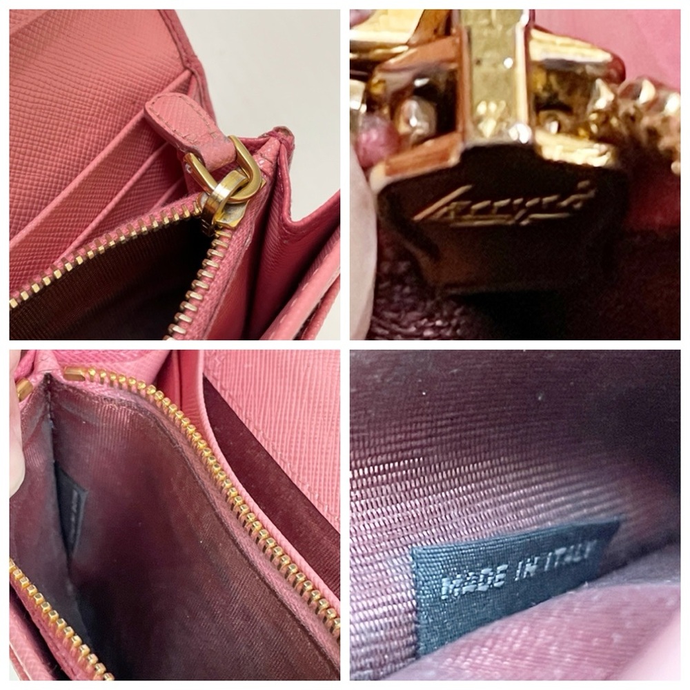 Prada pink saffiano leather two tone stripe gold hardware long wallet - Picture 11 of 14